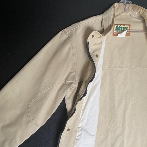 Vtg REI Co op beige utility cargo jacket/coat mens XL (packed hood) heavy canvas - Picture 11 of 16